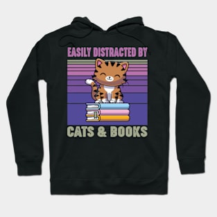 Easily Distracted by Cats and Books Funny Cat Lover Hoodie